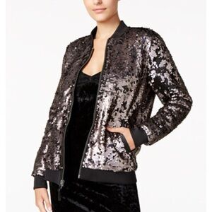 New GUESS Sequin Bling Bomber Gold Warm Jacket